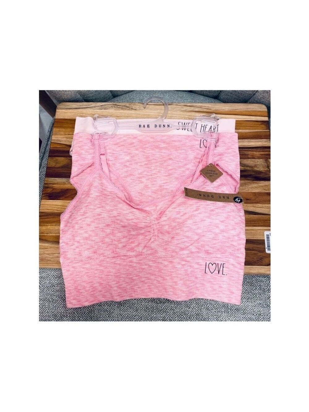 NWT Rae Dunn L 3 Pc Pink Seamless Love Sweetheart Set 2 Hipster Panties Bralette